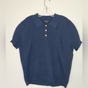 Chloe + Jasmine Baltic Sea Blue Ribbed Knit Polo Top NWT XL Collared Sweater